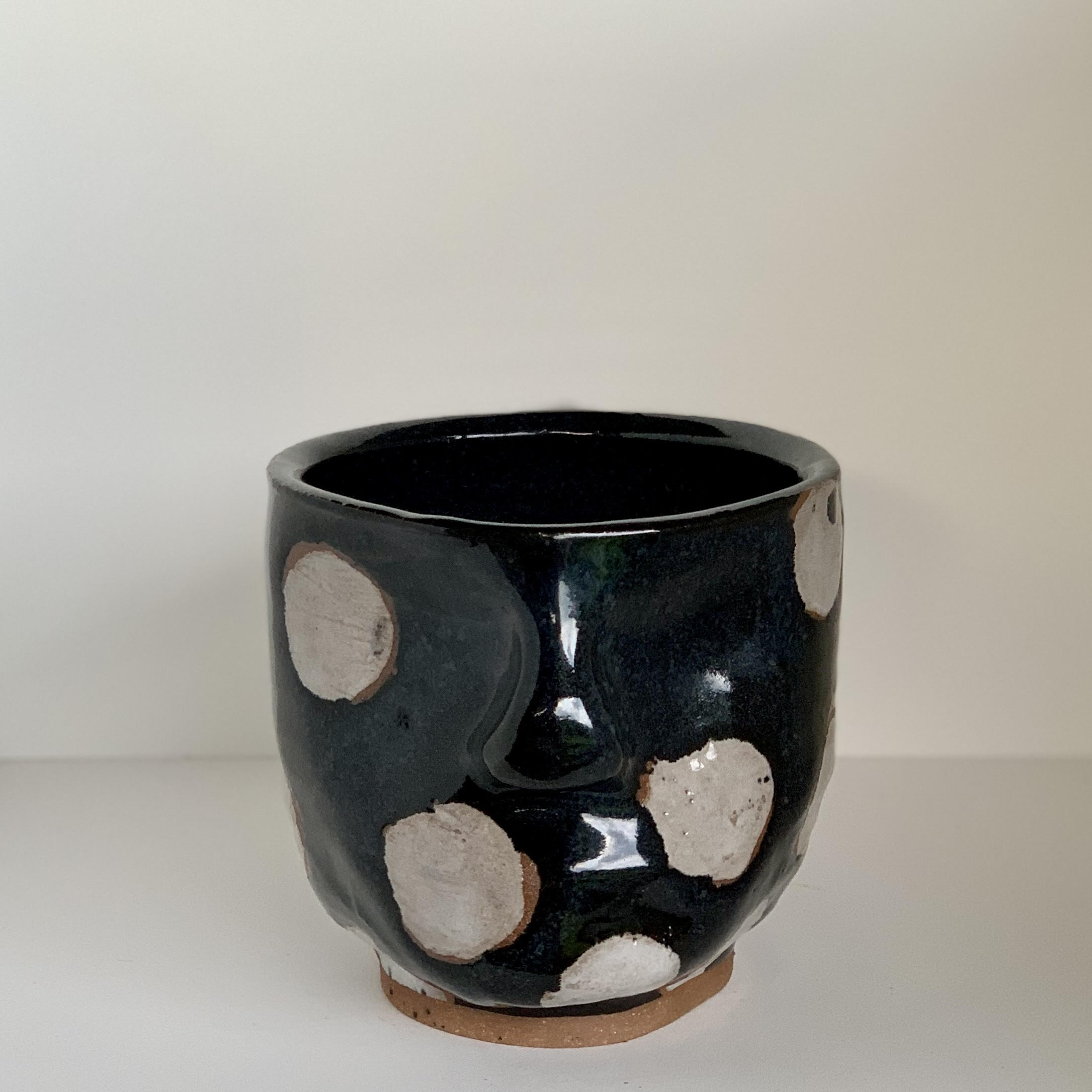 Polka Dot Mug with White on Black Glaze