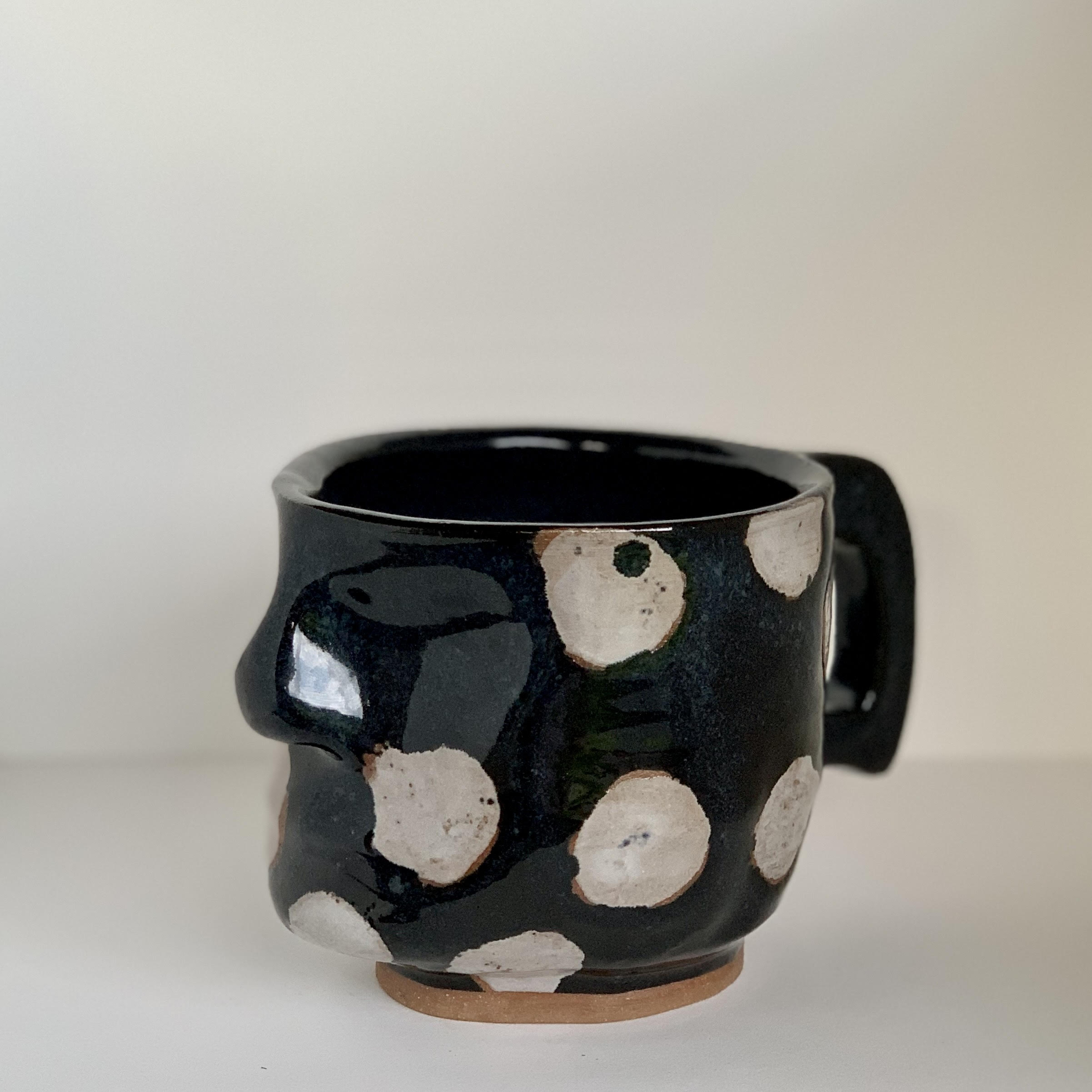 Polka Dot Mug with White on Black Glaze