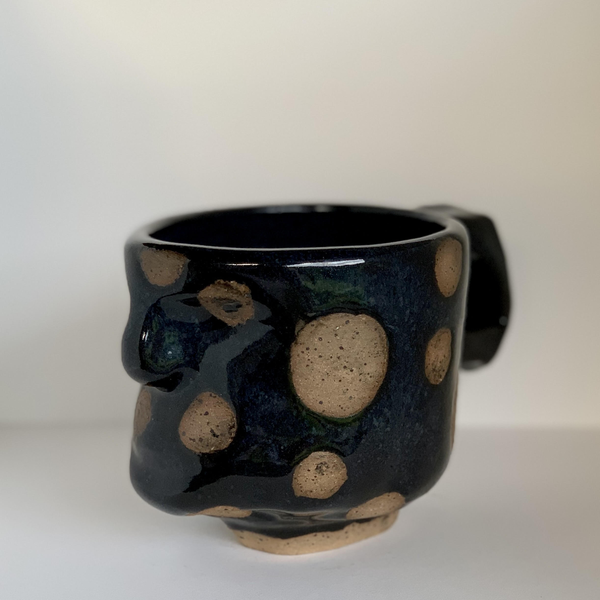 Polka Dot Mug with Naked Resist and Black Glaze